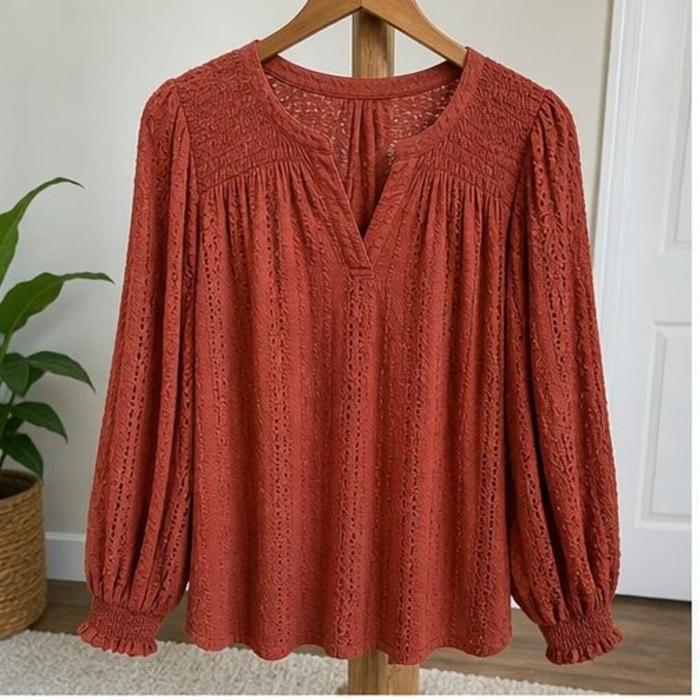 Rust Smocked Top